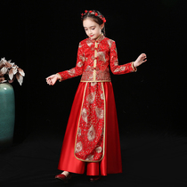 Girl Xiuhe clothing cheongsam spring and summer Chinese style New year clothing guzheng performance clothing long sleeve thick Tang dress