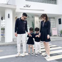 High-end parent-child clothing spring and autumn clothing a family of three four female skirts big brand foreign style fashion Korean polo shirt