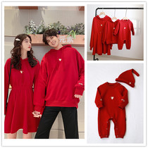 A family of three autumn and winter new mother child mother and daughter high-end baby red plus velvet long Autumn Sweater Skirt
