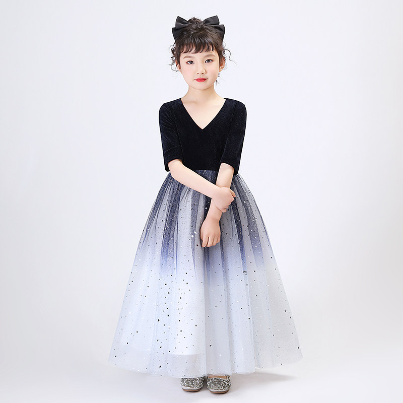 Girls princess dress high-end children's host evening dress Western style little girl fluffy yarn piano performance spring and summer