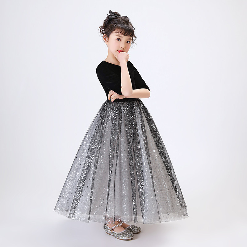 Little girl Foreign pai fluffy high-end dress girl child host catwalk performance dress piano princess skirt summer