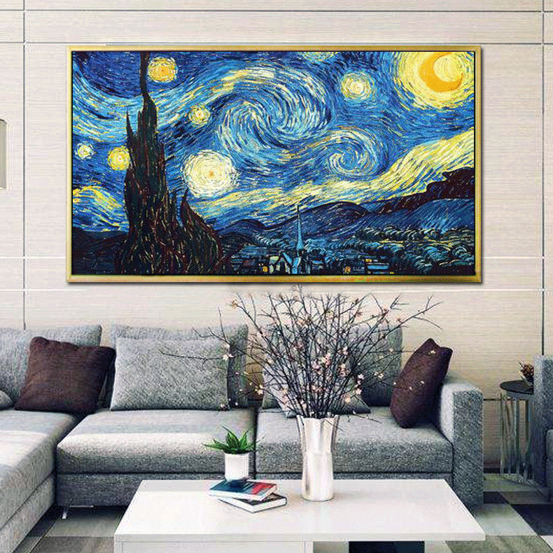 Modern living room decoration painting European style hand painted painting of porch aisle hanging painting wall hand-made Van Gogh Star impression