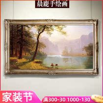 European style hand-painted oil painting porch landscape painting aisle wall handmade landscape painting Hudson River living room decoration painting