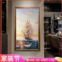 Modern hand-painted oil painting living room landscape hanging painting handmade smooth sailing seascape painting vertical porch decorative painting