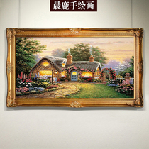 European-style living room hand-painted oil painting sofa background wall decorative painting porch hand-hung painting Thomas garden landscape painting