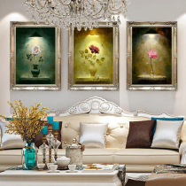 European style hand-painted triple oil painting living room decoration painting porch study restaurant hanging painting pure hand-made rose flower painting