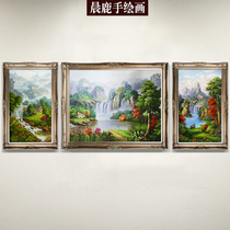 European pure hand-painted oil painting sofa background wall hanging painting manual triple combination set painting landscape living room decoration painting