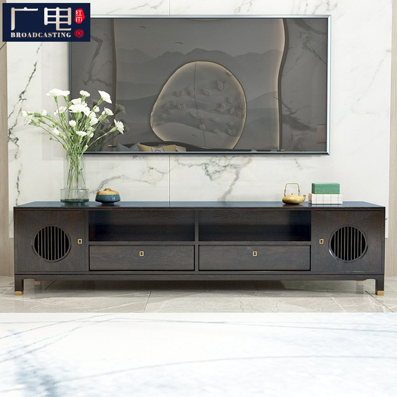 New Chinese Solid Wood TV Cabinet Zen Living-room Sample Board Room TV Cabinet Modern Ground Cabinet Retro Furniture-Taobao
