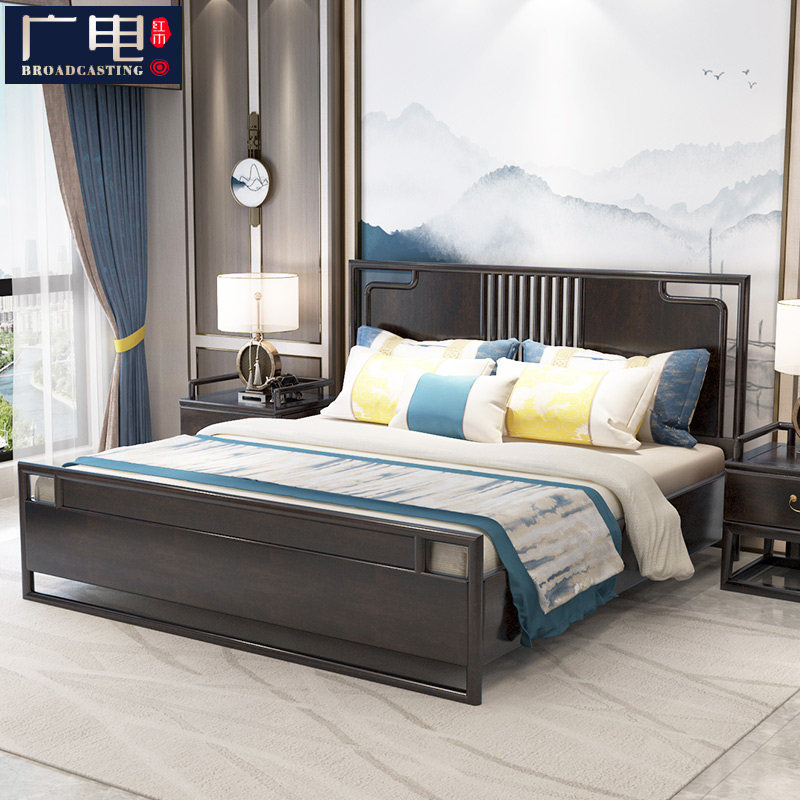 New Chinese style bed Zen solid wood double bed 18m Chinese style high-end master bedroom modern light luxury wedding bed king bed