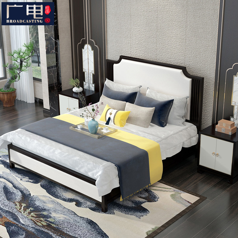 New Chinese Solid Wood Bed 1 8m Double Bed Bedroom Hotel Zen master bedroom 1 5m Wedding bed modern minimalist furniture-Taobao