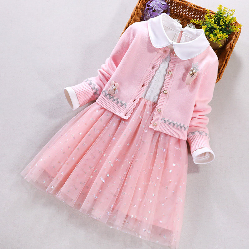 Girl's spring and autumn money baby Liondress Two suits 2023 new foreign air spring clothing Children's sweater princess dresses 