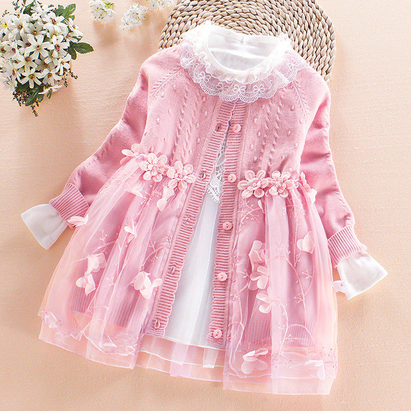 Kids spring and autumn clothes girls cardigan sweater jacket two-piece suit little girl western style autumn and winter baby suit sweater