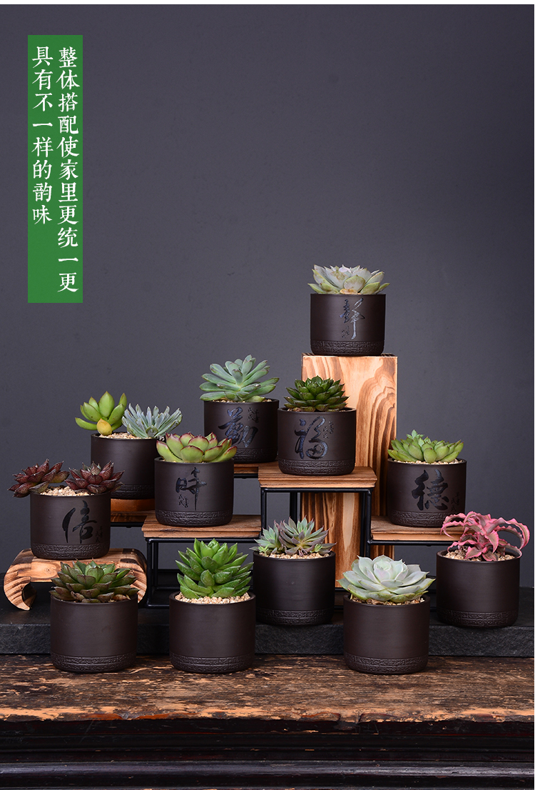 Fleshy flower pot in creative ceramic custom engraving LOGO text breathable contracted the desktop, the plants potted violet arenaceous basin