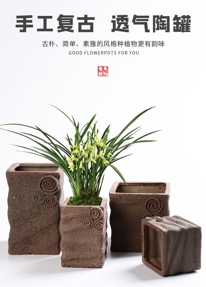 Red mud clay large through creative ceramics pockets money plant orchid pot pottery pot office green plant meat meat the plants