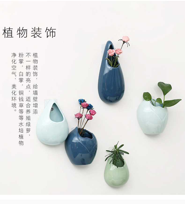 Creative hydroponic hanging pot hanging on the wall hanging flower adornment flowers water raise money plant ceramic vase