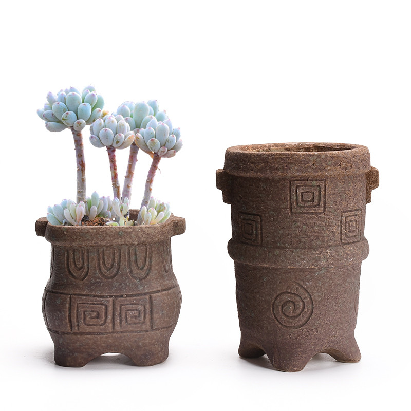 Creative move red mud clay flowerpots coarse pottery breathable little meat meat plant tool ano stripping idea for old running Cun real diseases
