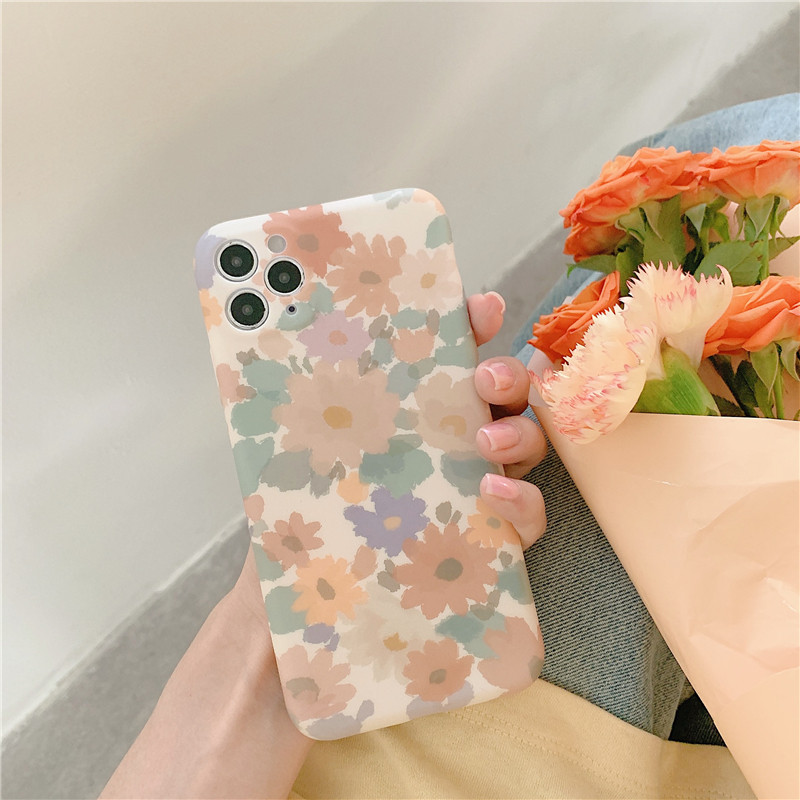 Retro Watercolor Daisy Flowers Apply 11Pro Max Apple X XS XR SE Phone protection shell iPhone7p Women 8plus day Korea ins liquid silicone full