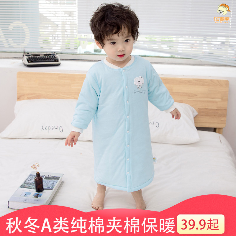 Baby nightgown spring and autumn and summer thin section young children pure cotton baby nightgown bathrobe pajamas Air-conditioned room four seasons universal section