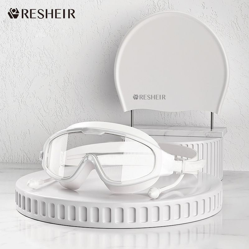 Swimming goggles with earplugs one-piece swimming goggles waterproof anti-fog HD men's and women's large frame swimming glasses adult diving