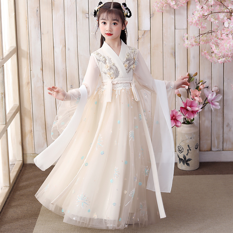 Hanfu Girls 2022 new children Ancient clothes Chinese Wind Chauffodie Dresses Dress Skirt Cherry Blossom Princess Girl Summer Dress