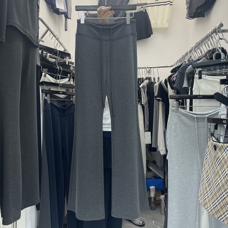 Acs Korean Version 2026 Summer New Versatile High-Waisted Drawstring Casual Pants for Women, Cupro Silk Slim-Fit Stretchy Flared Pants