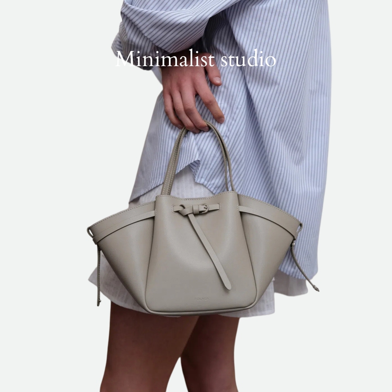Folnua Korean Niche Design First-Layer Cowhide Mini Basket Bag with a High-End Feel, Suitable for Commuting, Can Be Used as a Handbag or Crossbody Bag