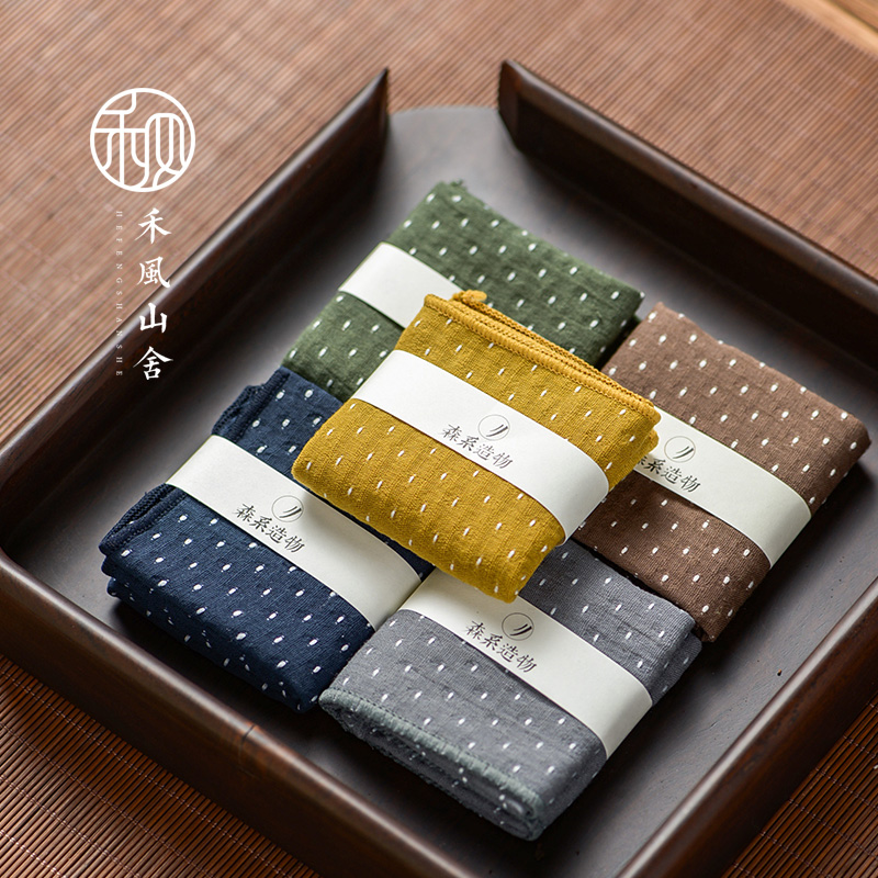 Straw-style cotton linen absorbent tea towel minimalist tea room tea cushion Star embroidery jug towel Absorbent Cloth Tea Set Accessories-Taobao