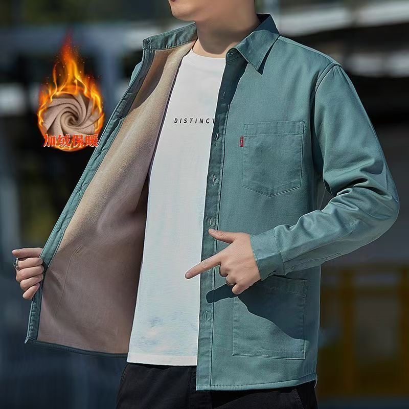 フリース裏地付き、暖かく、厚手で丈夫なメンズ長袖シャツ。秋冬用、冬用コート、作業着、耐熱性、厚手のシャツ。