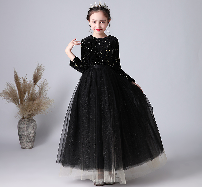 Girls' Dress Princess Dress Evening Dress Host Velvet Choir Students Autumn Children's Piano Dress Women