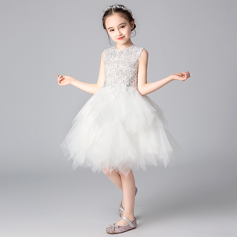 Girl Princess Dress Fluffy Dress Child Presenter White Gown Girl Princess Flower Girl Wedding Dress Piano