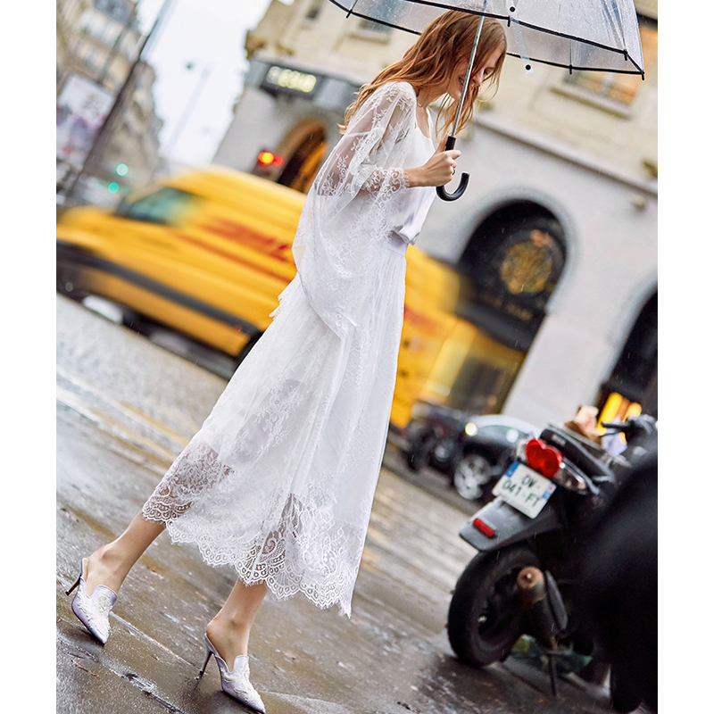 AMII Minimalist Chic Beauty Coat 2019 mùa xuân nhẹ See-off mùa thu-Sleeve ren Cardigan Lên trên