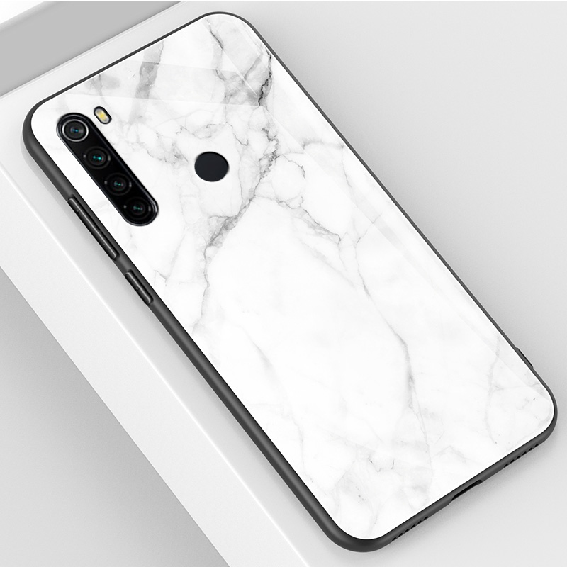 Red Rice Note8 & Marble WhiteRed rice note8 Mobile phone shell Redmi   note8 pro Glass Protective shell redmi   not8por All inclusive Fall prevention ultrathin noto8 Soft and hard silica gel millet Shell men and women originality personality tide