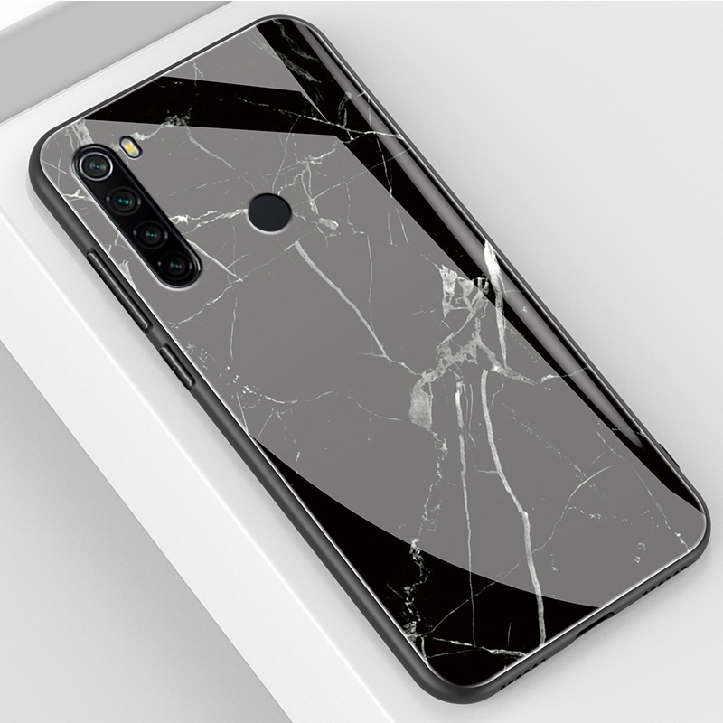 Red Rice Note8 & Marble BlackRed rice note8 Mobile phone shell Redmi   note8 pro Glass Protective shell redmi   not8por All inclusive Fall prevention ultrathin noto8 Soft and hard silica gel millet Shell men and women originality personality tide