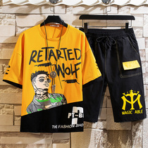 Fat Great Boy 13 Short Sleeve Shorts Suit 12-15 Year Old High School Student Boy 14 Pure Cotton T Shirt Summer Clothing Two Sets Tide