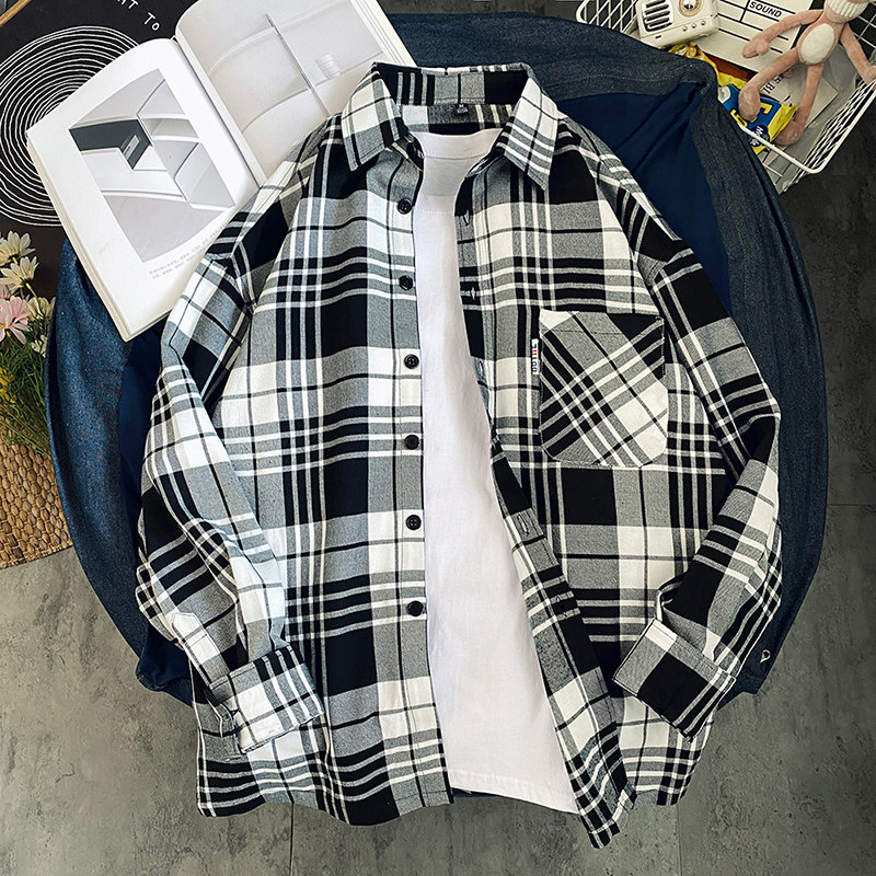 Boys plaid shirt autumn clothes middle-aged children 12-15 years old Korean version handsome trend spring and autumn long-sleeved shirt men's clothing