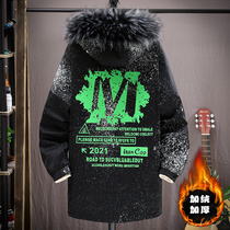 Large boy cotton clothes with long autumn and winter handsome gas plus cotton coat gush with velvety to overcome 13 student 15-year-old wave mens clothing