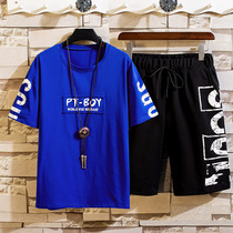 Boys summer clothing suit 2021 new CUHK children 13-15-year-old fat boy 14 handsome gas short sleeve two sets of damp