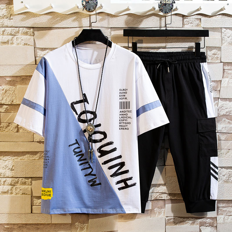 Boy short sleeve suit Summer clothes Fat boy CUHK Boy 12 loose Two sets 15-year-old handsome young man Chaopie Clothing