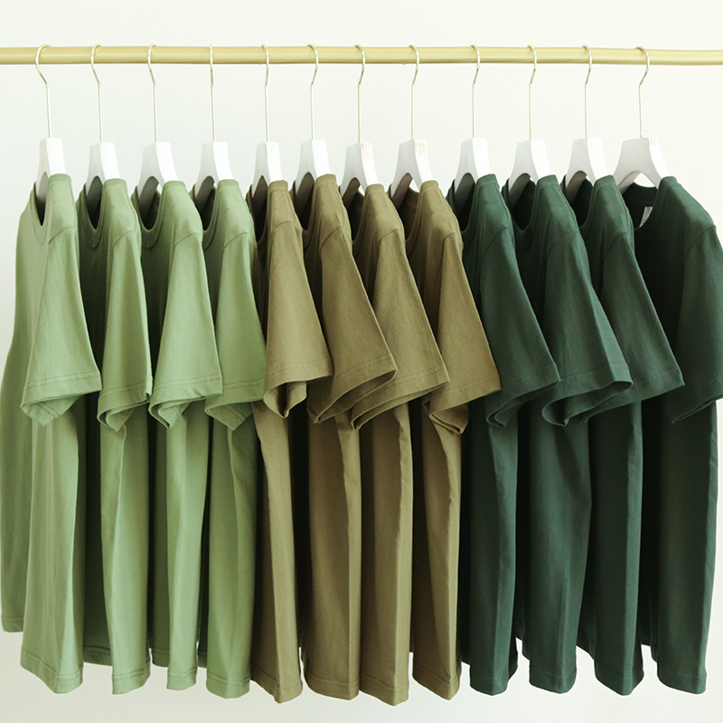 Avocado Green Mustard Green Heavy Combed Cotton Crew Neck Short-Sleeve T-Shirt Cool-Toned Green Pure Cotton Basic Style