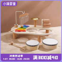Springbuds multifunctional wooden drum music stand for boys and girls music enlightenment early education educational toys