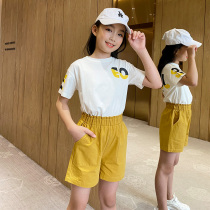 Girl Summer Clothing Foreign Air Suit Children Summer Slim Fit Short Sleeves Pure Cotton Little Girl Summer Sports Casual Two Sets