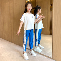 Girls summer clothing suit 2022 new foreign air trendy CUHK Girl 13-year-old girl Child loose movement Two sets