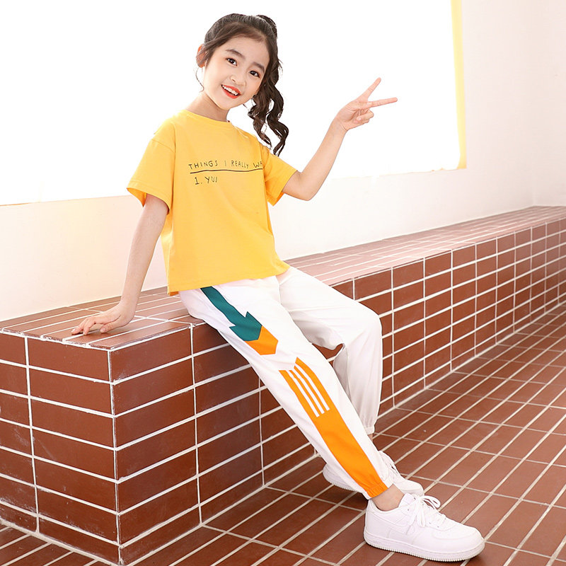 Girls' sports suit 2022 new summer dress Western style 12-year-old girl middle-aged children's trend children's pants two-piece set