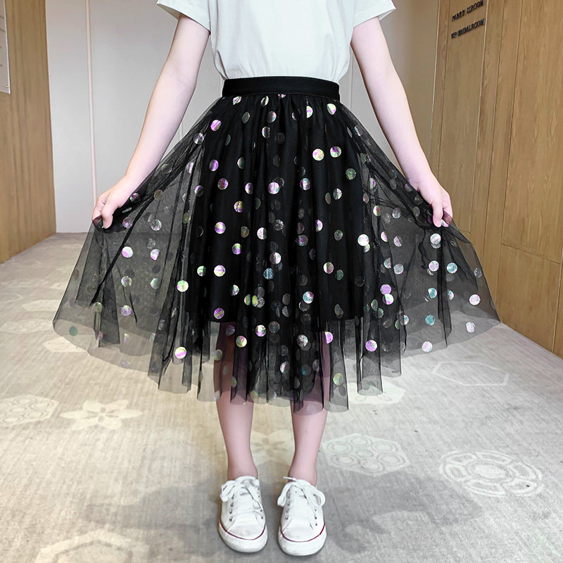 Girls' gauze skirt skirt summer 2022 new summer children's short skirt big children's Korean version of the sequin cake skirt