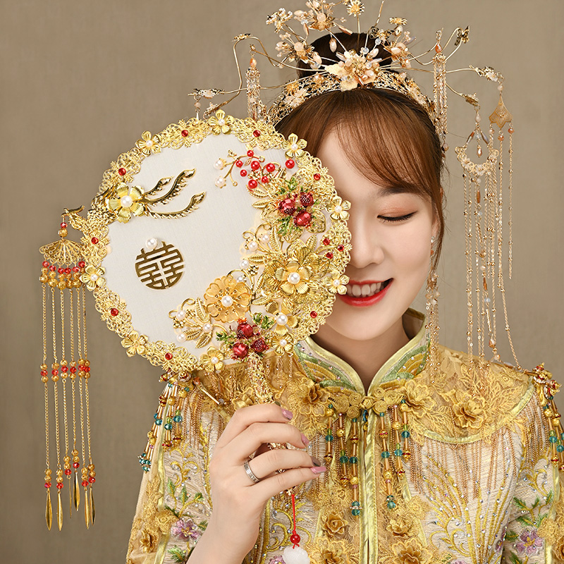 Ancient wind tuan fan bride wedding ceremony fan out of the wedding hand bouquet Chinese show he dress handmade hi fan diy material bag