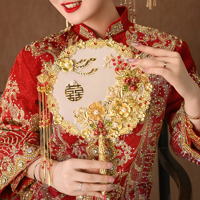 Bridal wedding ceremony fan out of the wedding hand bouquet chinese style ancient wind tuan fan show hefu handmade hi fan diy material bag