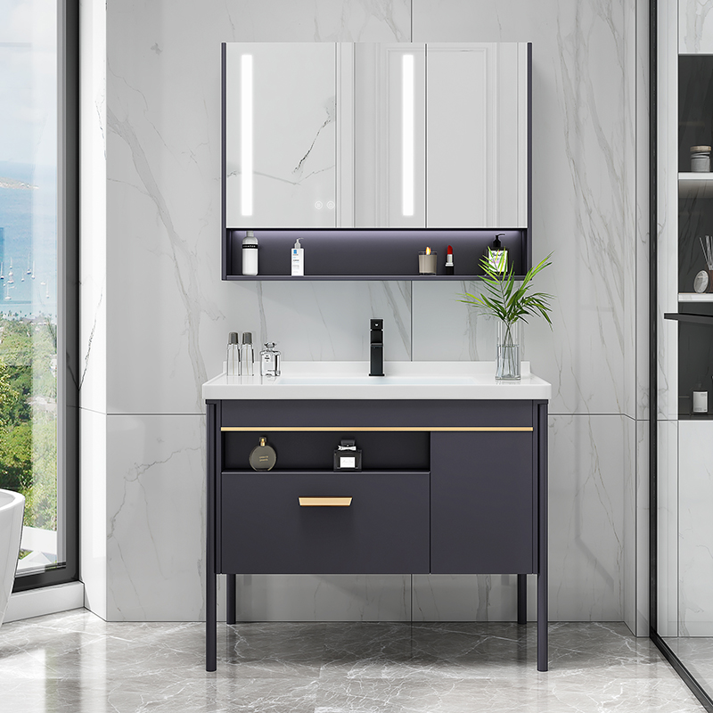 Oak Wood Smart Mirror Bath Cabinet Combo Wash Bench Makeup room Wash Face Wash Basin Floor Style Modern Minima Bathroom