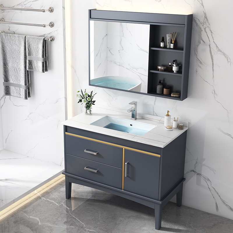 Nordic Oak Wood Bath Cabinet Combination Modern Light Lavish Luxurious Floor Style Bath Cabinet Washstand Wash-hand pool Basin Cabinet
