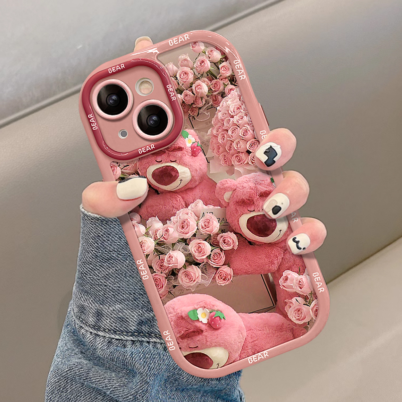 Suitable for Apple 17Promax Mobile Phone Case, New Women's Model Iphone16Pro Rose Pink Bear 15Plus Cute 14/13Pm Cream Case 12/11P Protective Cover Xr High-End Anti-Fall Silicone