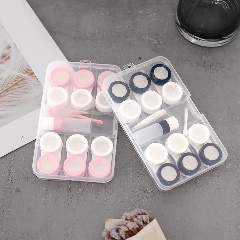 Six pairs of double contact lens case cleaning myopia care transparent beauty pupil companion box simple storage box care box